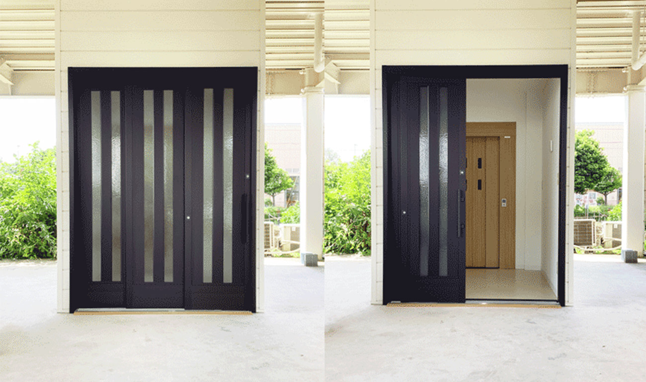 施工事例：1階玄関ホールを兼ねた、エレベーターホール