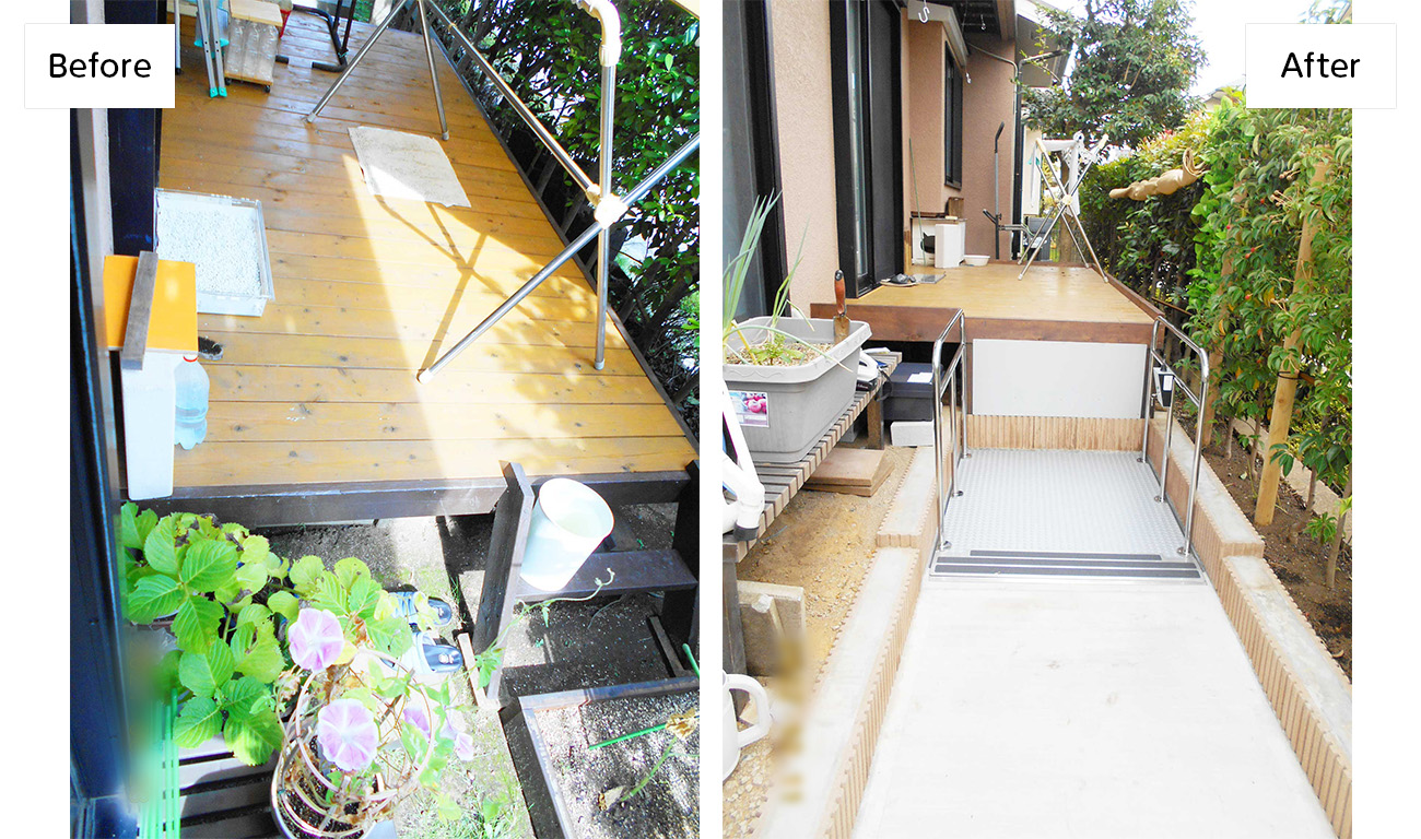 ウッドデッキと段差解消機