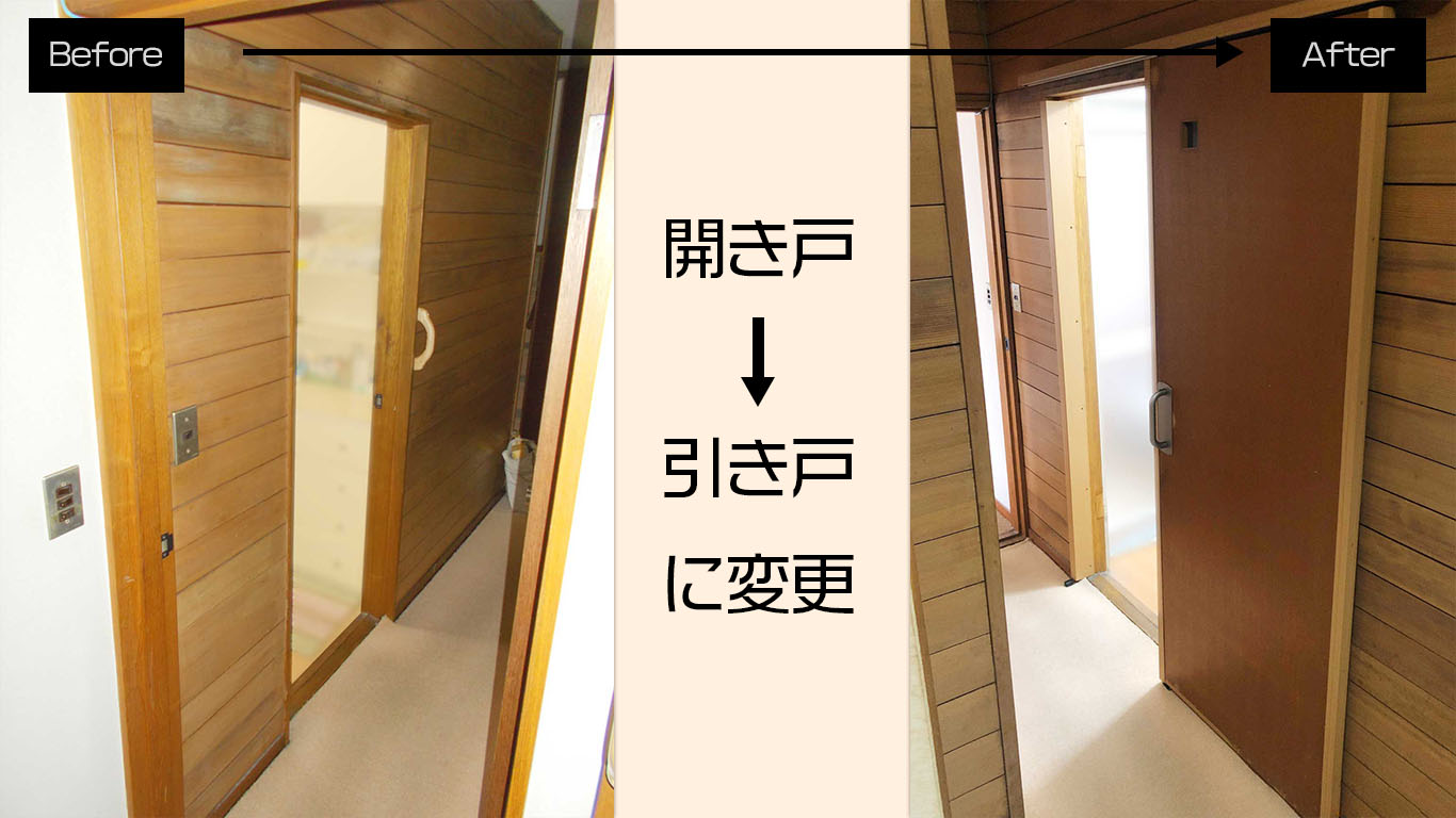 開き戸を引き戸に変更する